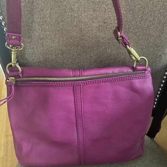 Fossil Fuchsia Purple Leather Folding Tote Purse Large Bag - Picture 5 of 12